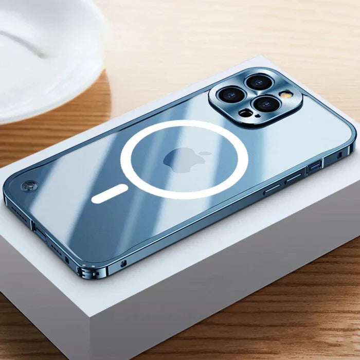 MagSafe-kompatible iPhone-Hülle mit Stoß- & Kratzschutz – Transparenter TPU‑Rand & Hartglasrücken