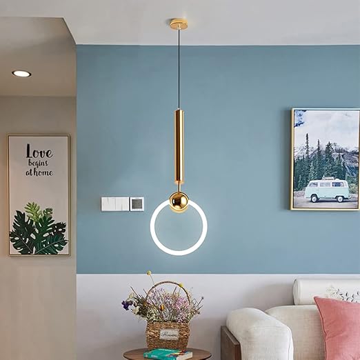 Moderne LED-Ring-Pendelleuchte in Gold – Minimalistische Hängelampe für Schlafzimmer, Wohnzimmer & Designräume