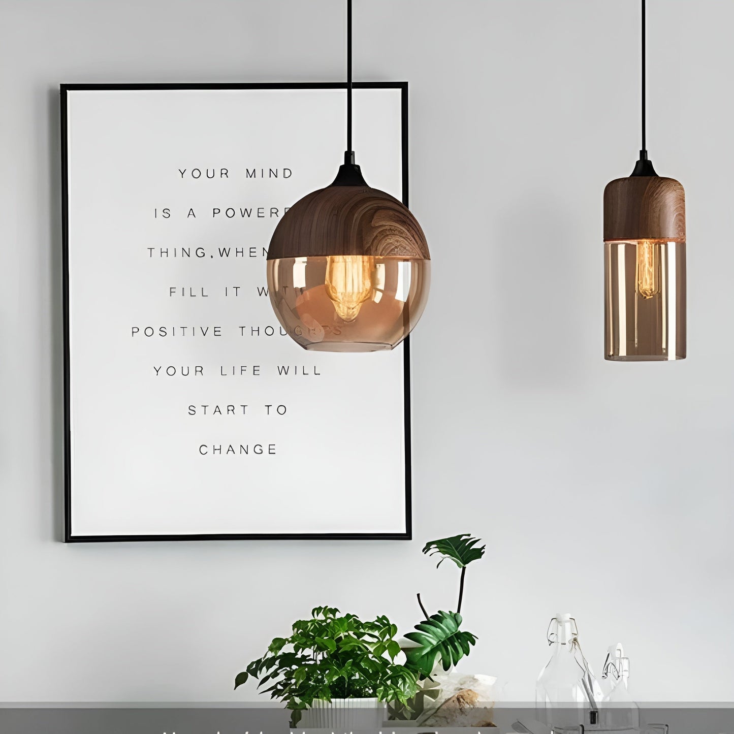 ModiGlass Light - Moderne Holzleuchte aus getöntem Glas