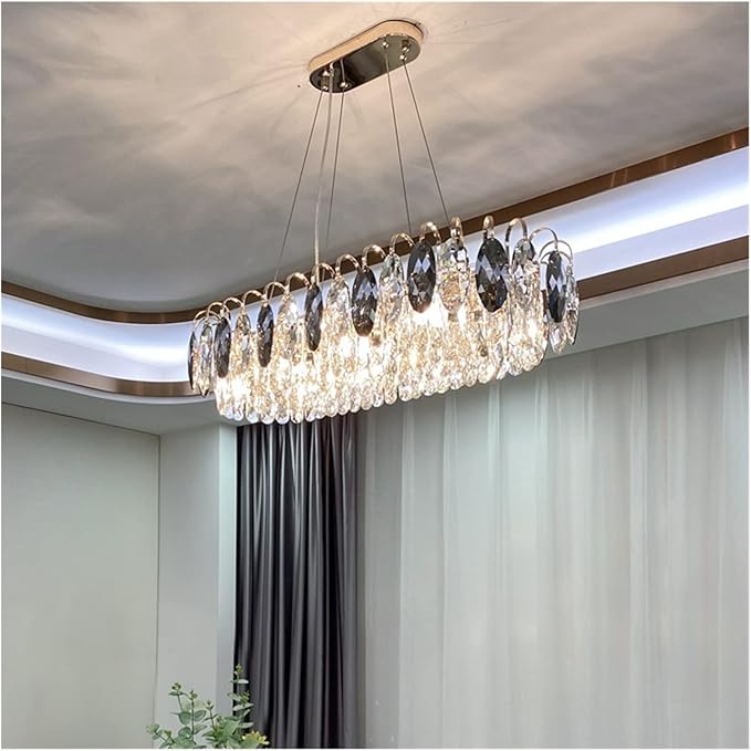 Eleganter Kristall Kronleuchter für Wohnzimmer & Esszimmer – Luxus Deckenlampe mit Tropfen-Kristallen & Goldrahmen – Modern Glamour Design