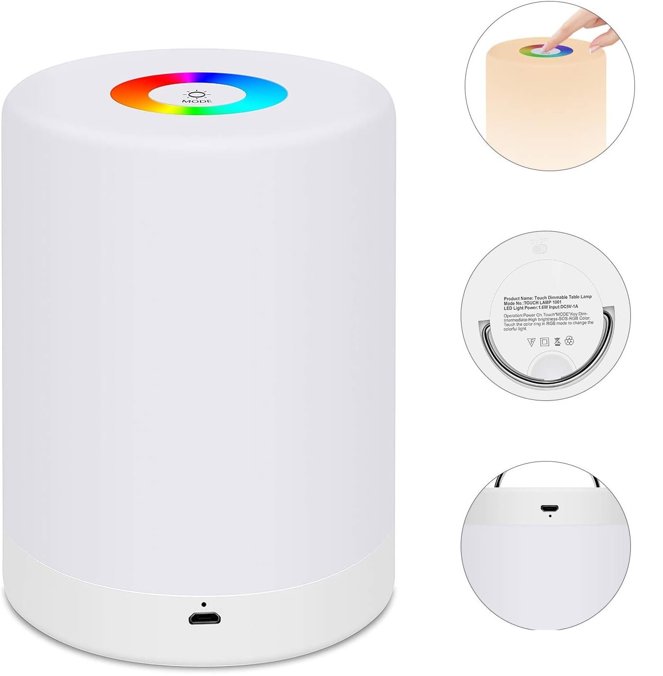 Dimmbare Tragbare LED-Lampe – Farbwechsel Tischlampe mit Touch Steuerung für Gemütliche Beleuchtung