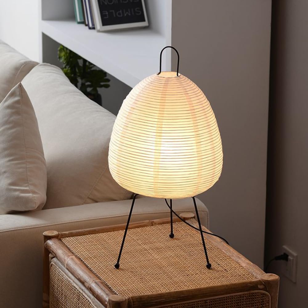 Japanische Tischlampe aus Papier – Retro Akari Design mit Metallfüßen, für Wohnzimmer, Schlafzimmer & Büro