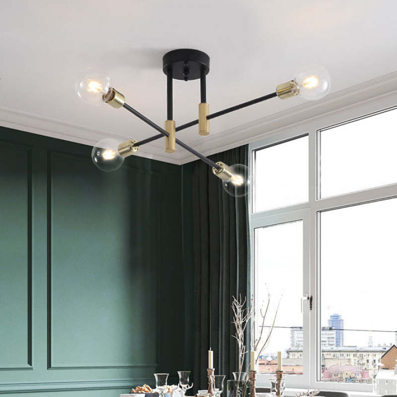 Moderne Sputnik-Deckenleuchte mit 8 Armen – Designlampe in Schwarz-Gold für Wohnzimmer, Esszimmer & Flur