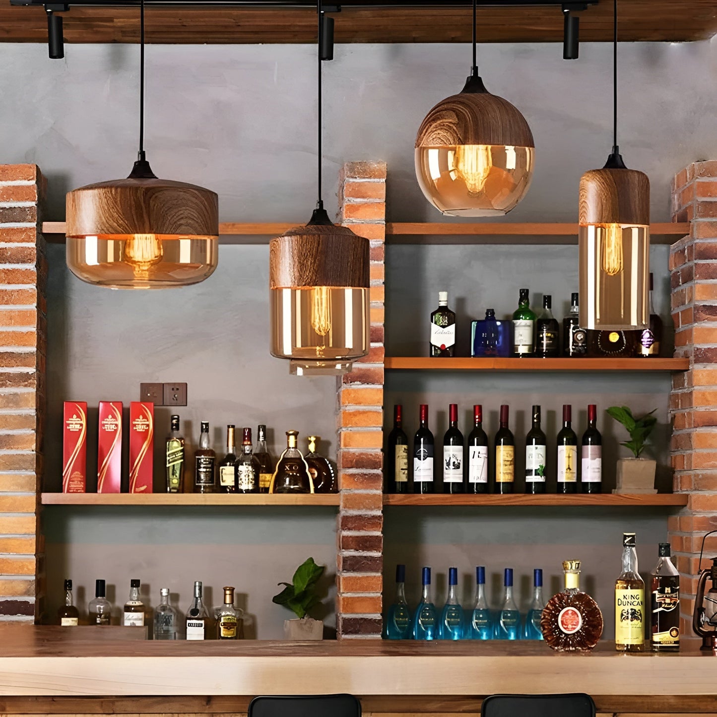 ModiGlass Light - Moderne Holzleuchte aus getöntem Glas