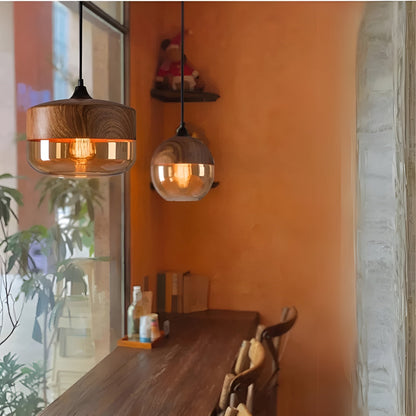 ModiGlass Light - Moderne Holzleuchte aus getöntem Glas