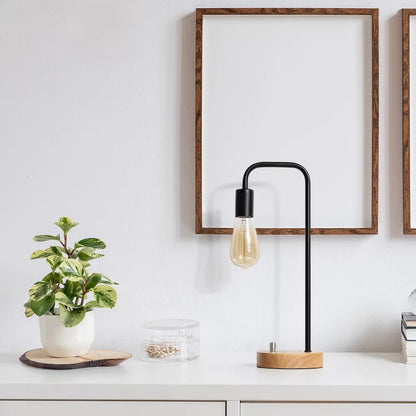 Industrielle Tischlampe im Retro-Stil – Vintage Design mit Holzfuß & Edison-Glühbirne für Wohnzimmer, Büro oder Nachttisch