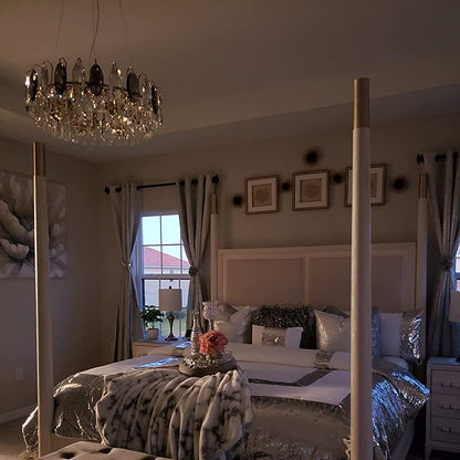 Eleganter Kristall Kronleuchter für Wohnzimmer & Esszimmer – Luxus Deckenlampe mit Tropfen-Kristallen & Goldrahmen – Modern Glamour Design