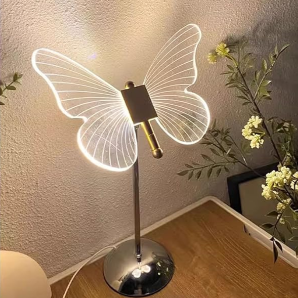 Butterfly Crystal Tischlampe – LED-Dekoleuchte mit Schmetterlingsdesign, Acryl & Metall, warmweißes Licht