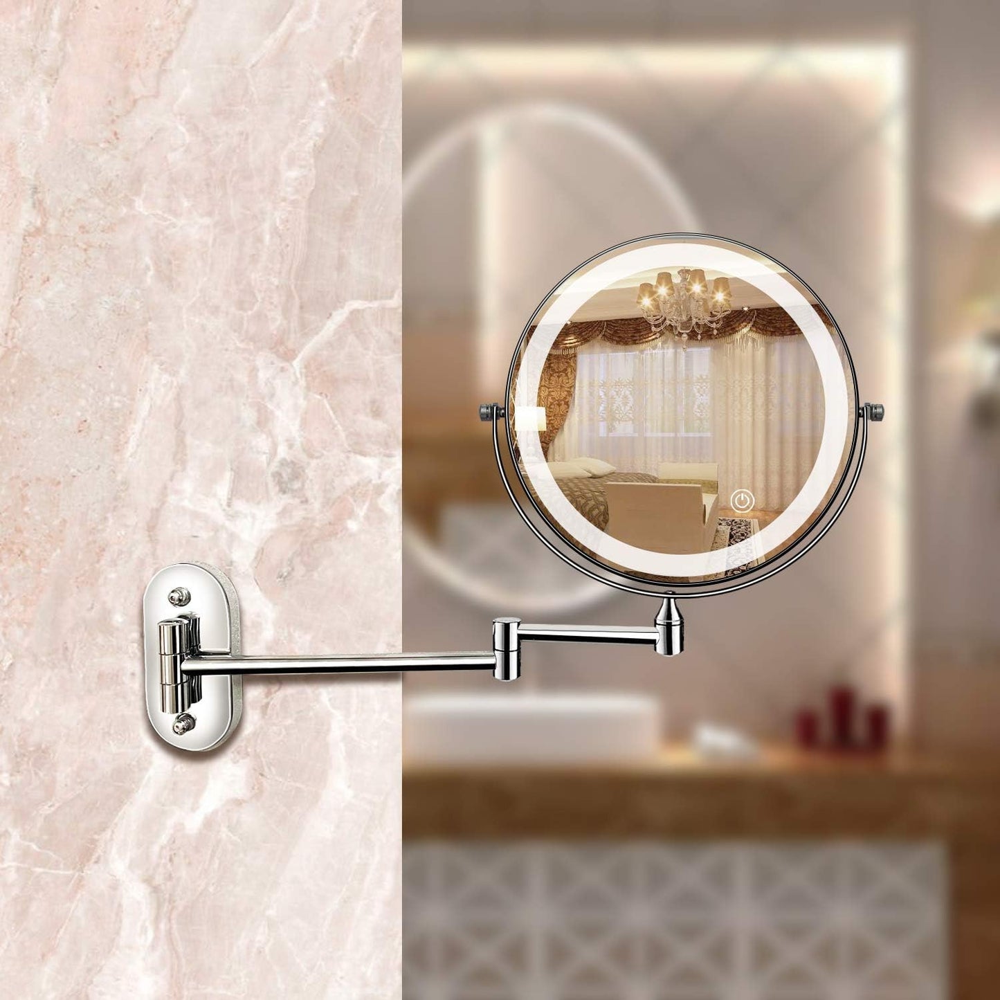 Eleganter LED-Vergrößerungsspiegel mit USB-Aufladung – Chrom Silber