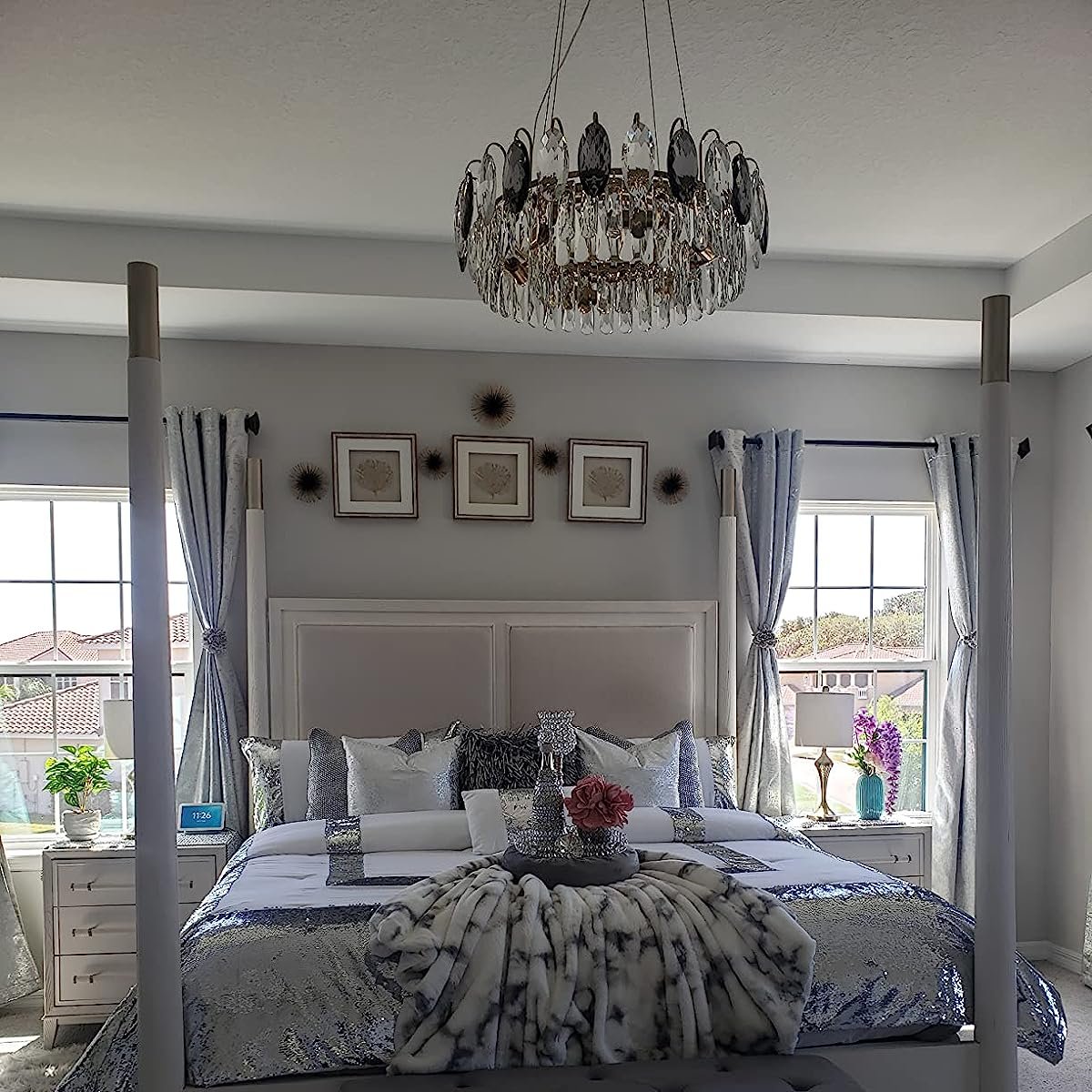 Eleganter Kristall Kronleuchter für Wohnzimmer & Esszimmer – Luxus Deckenlampe mit Tropfen-Kristallen & Goldrahmen – Modern Glamour Design