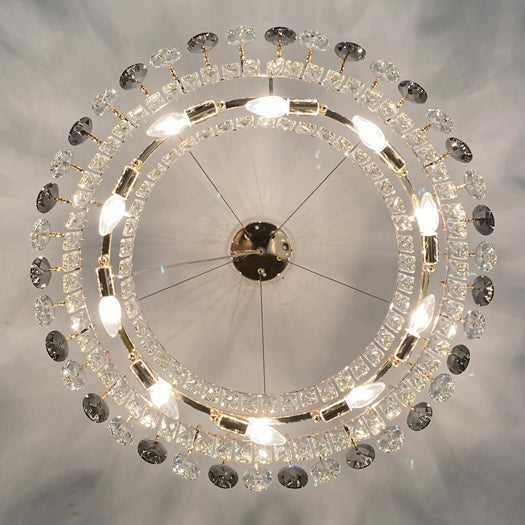 Eleganter Kristall Kronleuchter für Wohnzimmer & Esszimmer – Luxus Deckenlampe mit Tropfen-Kristallen & Goldrahmen – Modern Glamour Design