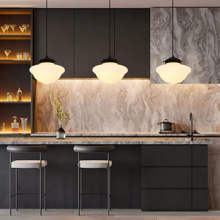 Vintage Pendelleuchten Set im Art Déco Stil – Opalglas Hängelampen mit Retro Charme für Küche, Café & Wohnzimmer