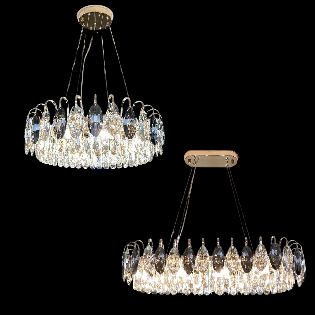 Eleganter Kristall Kronleuchter für Wohnzimmer & Esszimmer – Luxus Deckenlampe mit Tropfen-Kristallen & Goldrahmen – Modern Glamour Design