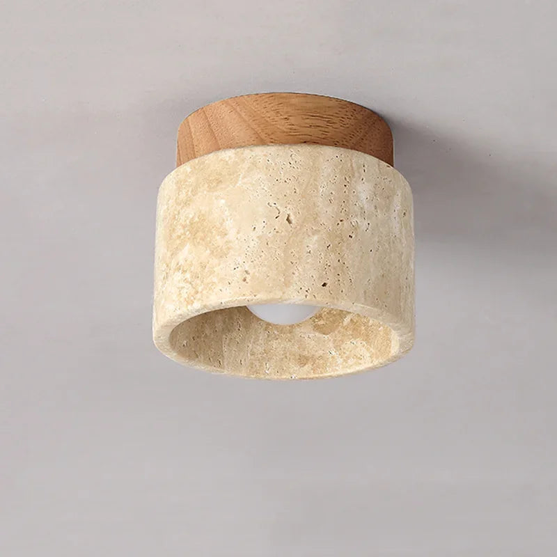 Moderne Deckenleuchte aus Naturstein & Holz – Zylindrische Aufbaulampe für Flur, Badezimmer & Wohnzimmer