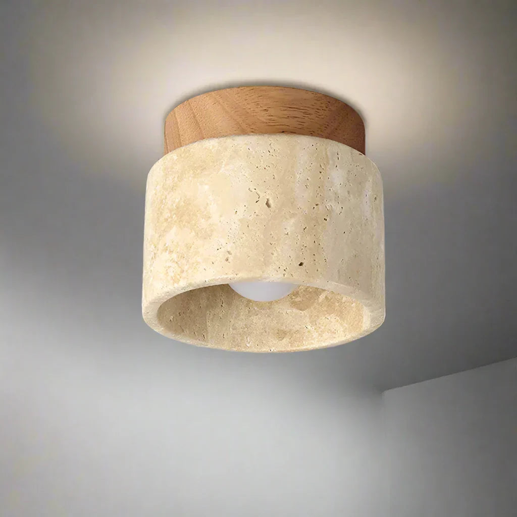 Moderne Deckenleuchte aus Naturstein & Holz – Zylindrische Aufbaulampe für Flur, Badezimmer & Wohnzimmer