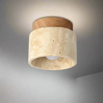 Moderne Deckenleuchte aus Naturstein & Holz – Zylindrische Aufbaulampe für Flur, Badezimmer & Wohnzimmer