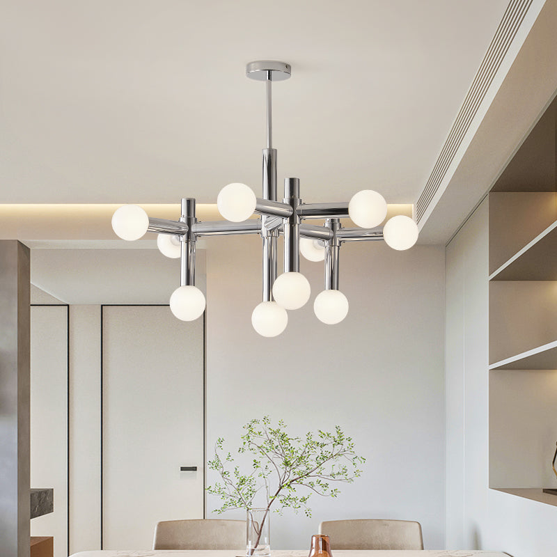 Modernes Molekül-Design Deckenleuchte – Chromfarbener Kronleuchter mit Kugel-Glaslampen für Wohnzimmer & Essbereich