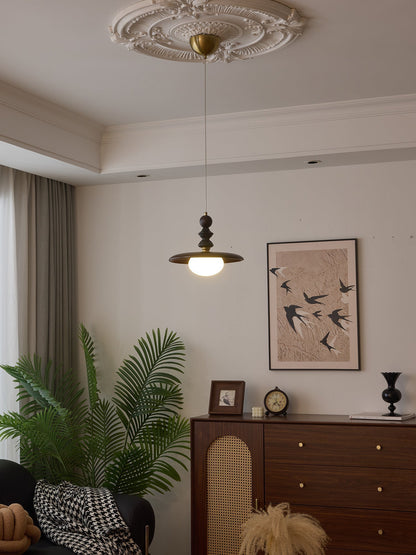 Retro Pendelleuchte mit gefaltetem Glasschirm & Holzdetails – Vintage Hängelampe für Küche, Esszimmer & Wohnzimmer – Höhenverstellbar & stilvoll