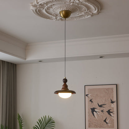 Retro Pendelleuchte mit gefaltetem Glasschirm & Holzdetails – Vintage Hängelampe für Küche, Esszimmer & Wohnzimmer – Höhenverstellbar & stilvoll