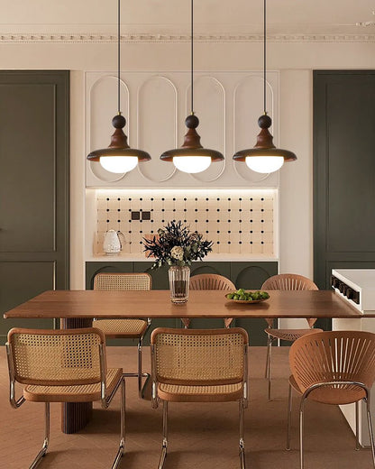 Retro Pendelleuchte mit gefaltetem Glasschirm & Holzdetails – Vintage Hängelampe für Küche, Esszimmer & Wohnzimmer – Höhenverstellbar & stilvoll