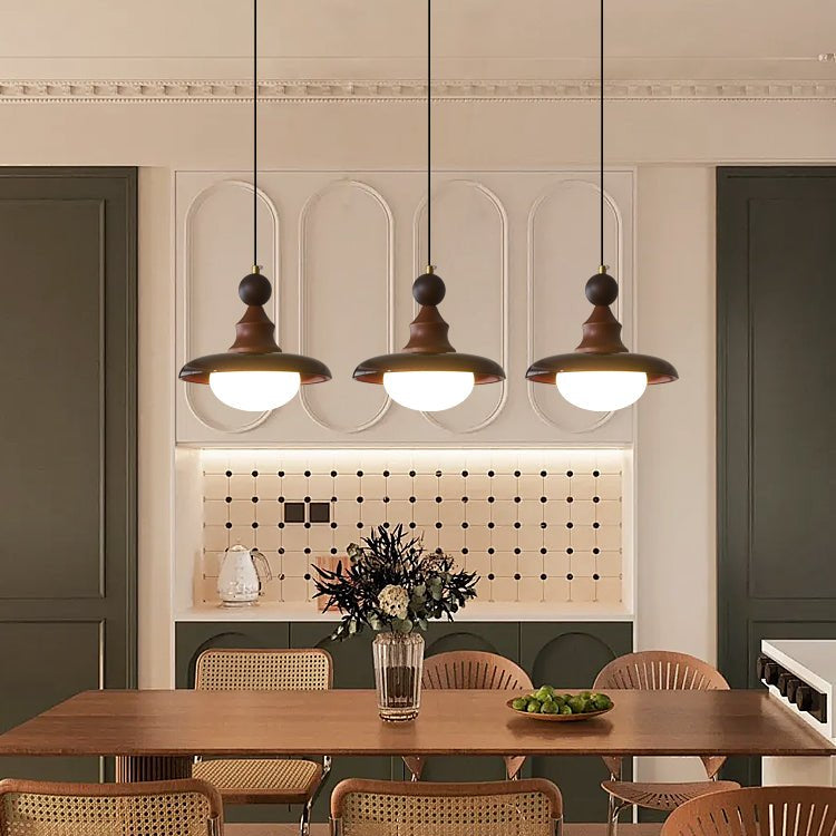 Retro Pendelleuchte mit gefaltetem Glasschirm & Holzdetails – Vintage Hängelampe für Küche, Esszimmer & Wohnzimmer – Höhenverstellbar & stilvoll