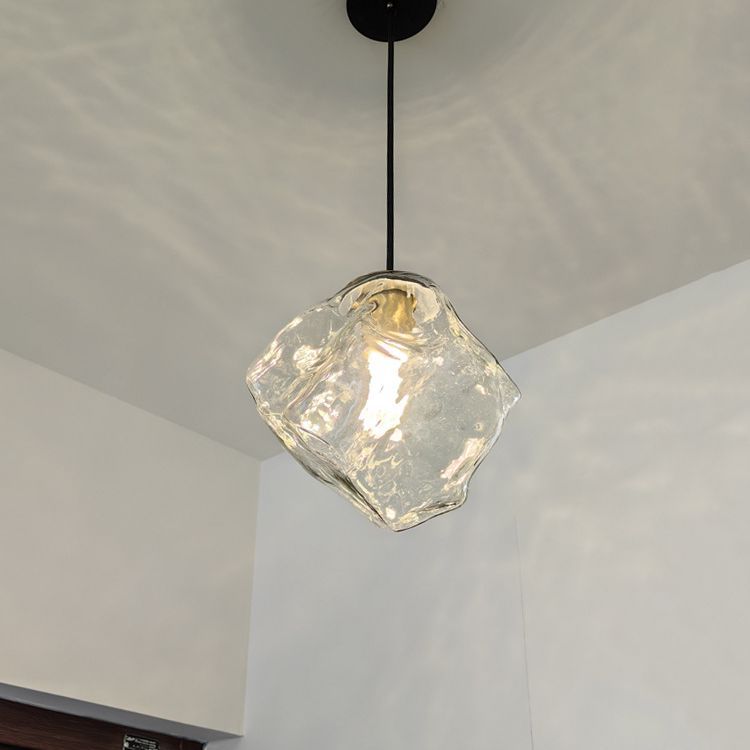 Modern Minimalist Metall Glas Eiswürfel 1-Licht Pendelleuchte für Nachtisch