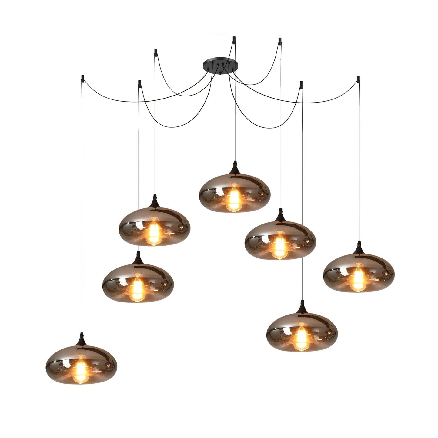 Set aus Designer-Pendelleuchten mit Rauchglas – Moderne Hängelampen im Industrial Look für Esszimmer, Wohnzimmer & Loft – Mix & Match Cluster-Design