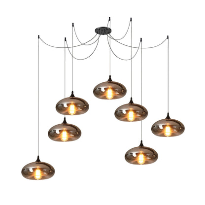 Set aus Designer-Pendelleuchten mit Rauchglas – Moderne Hängelampen im Industrial Look für Esszimmer, Wohnzimmer & Loft – Mix & Match Cluster-Design