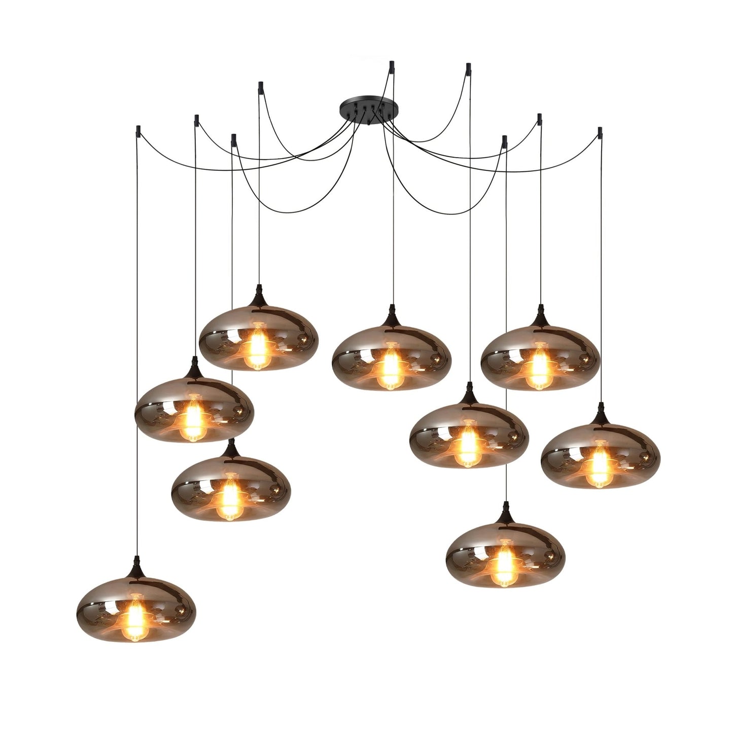 Set aus Designer-Pendelleuchten mit Rauchglas – Moderne Hängelampen im Industrial Look für Esszimmer, Wohnzimmer & Loft – Mix & Match Cluster-Design