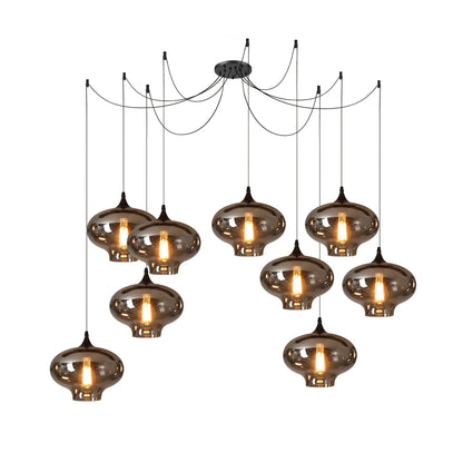 Set aus Designer-Pendelleuchten mit Rauchglas – Moderne Hängelampen im Industrial Look für Esszimmer, Wohnzimmer & Loft – Mix & Match Cluster-Design