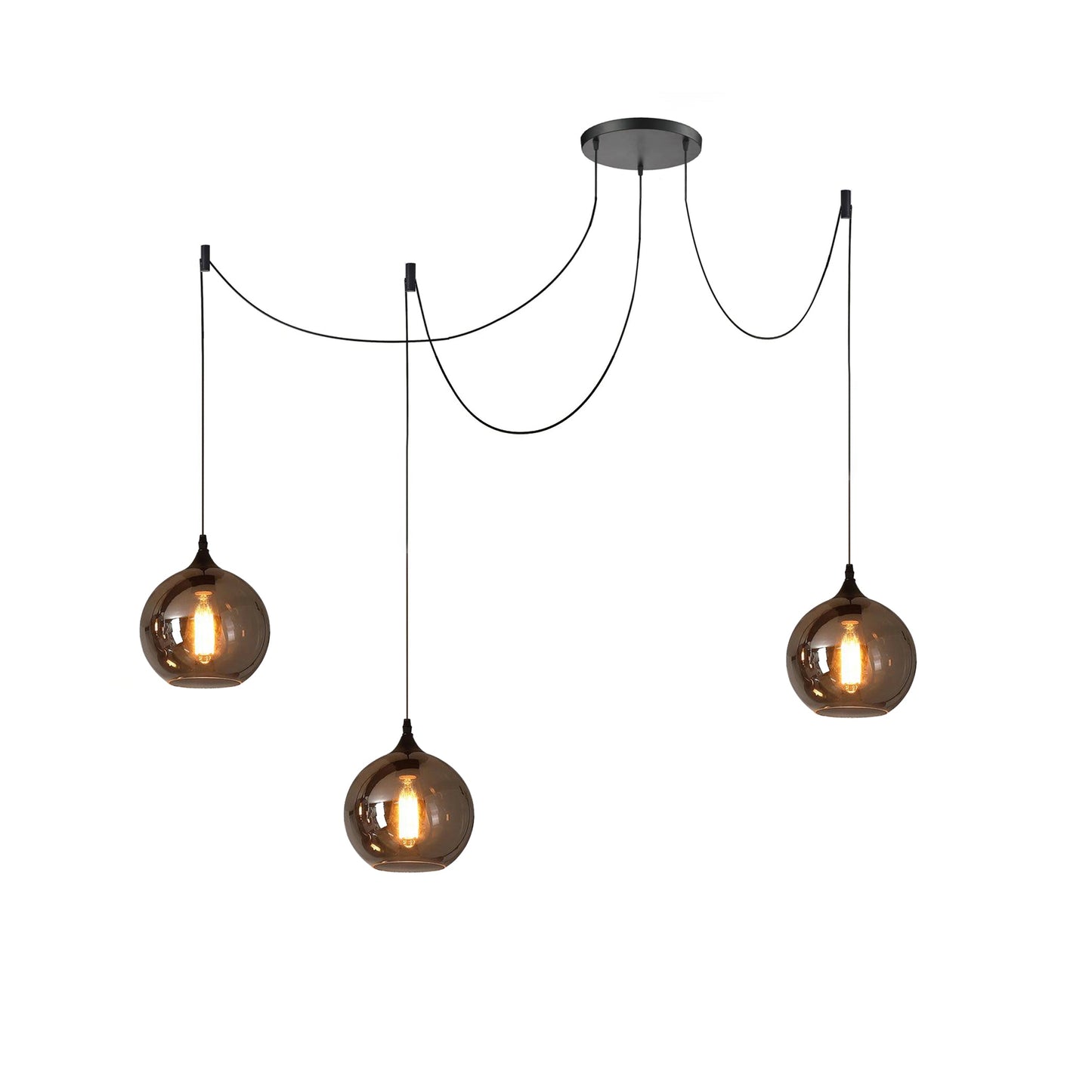 Set aus Designer-Pendelleuchten mit Rauchglas – Moderne Hängelampen im Industrial Look für Esszimmer, Wohnzimmer & Loft – Mix & Match Cluster-Design