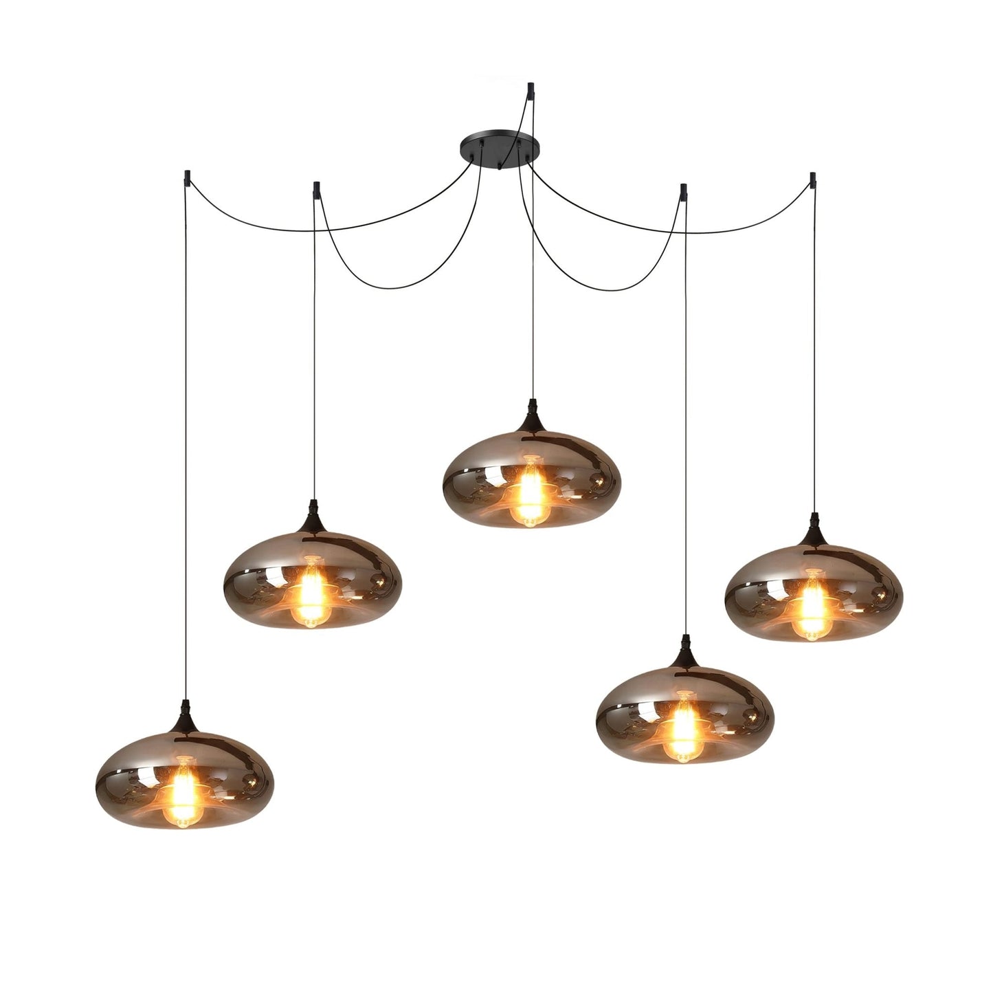 Set aus Designer-Pendelleuchten mit Rauchglas – Moderne Hängelampen im Industrial Look für Esszimmer, Wohnzimmer & Loft – Mix & Match Cluster-Design