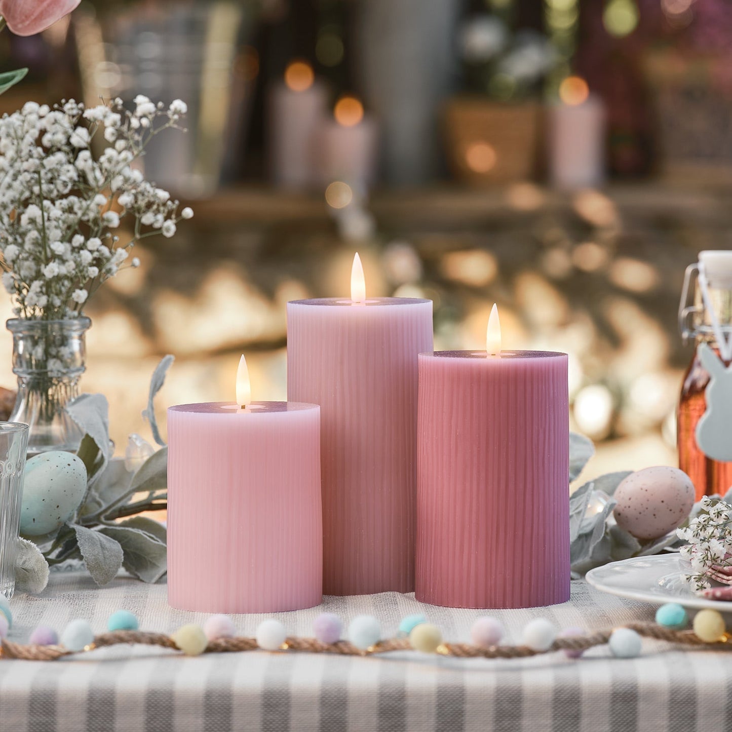 TruGlow LED Kerzen Trio geriffelt rosa