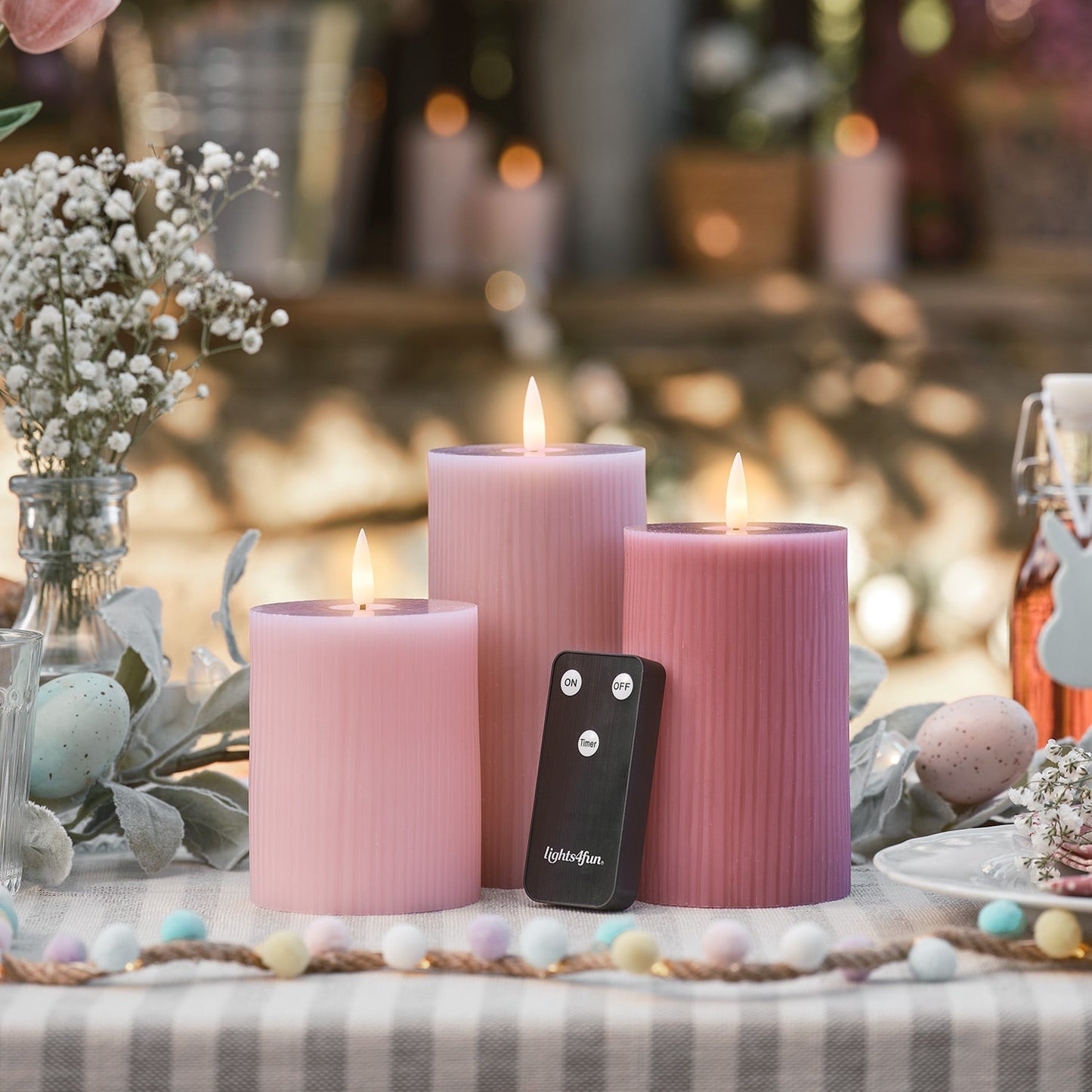 TruGlow LED Kerzen Trio geriffelt rosa