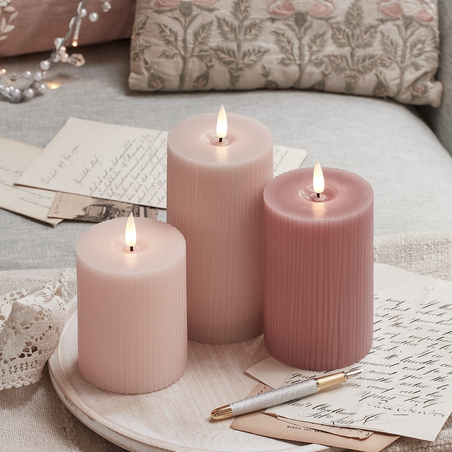 TruGlow LED Kerzen Trio geriffelt rosa