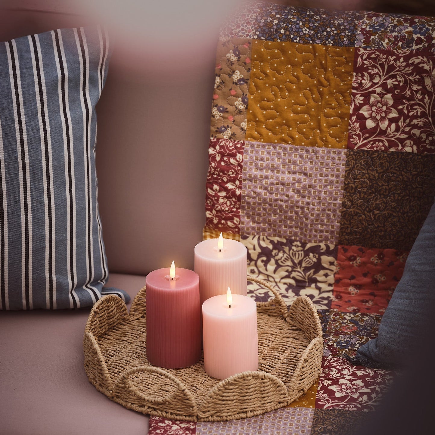 TruGlow LED Kerzen Trio geriffelt rosa