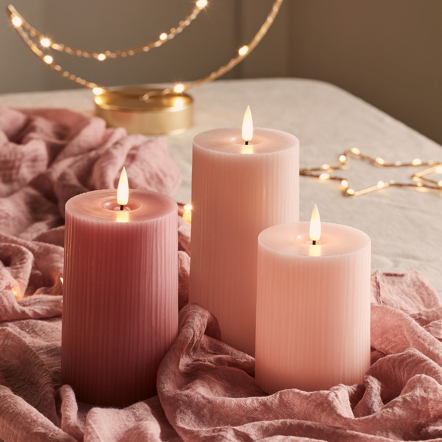 TruGlow LED Kerzen Trio geriffelt rosa