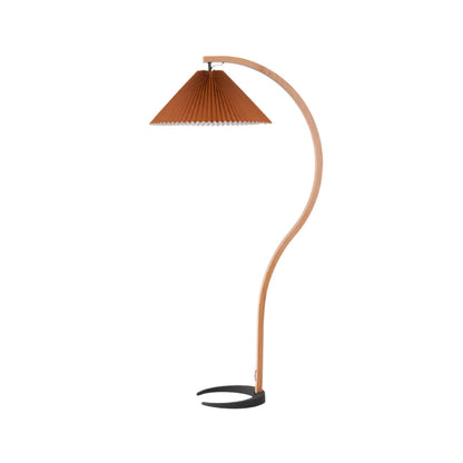 Retro Stehlampe mit geschwungenem Holzfuß & Falt-Lampenschirm – Design Stehleuchte für Wohnzimmer & Leseecke