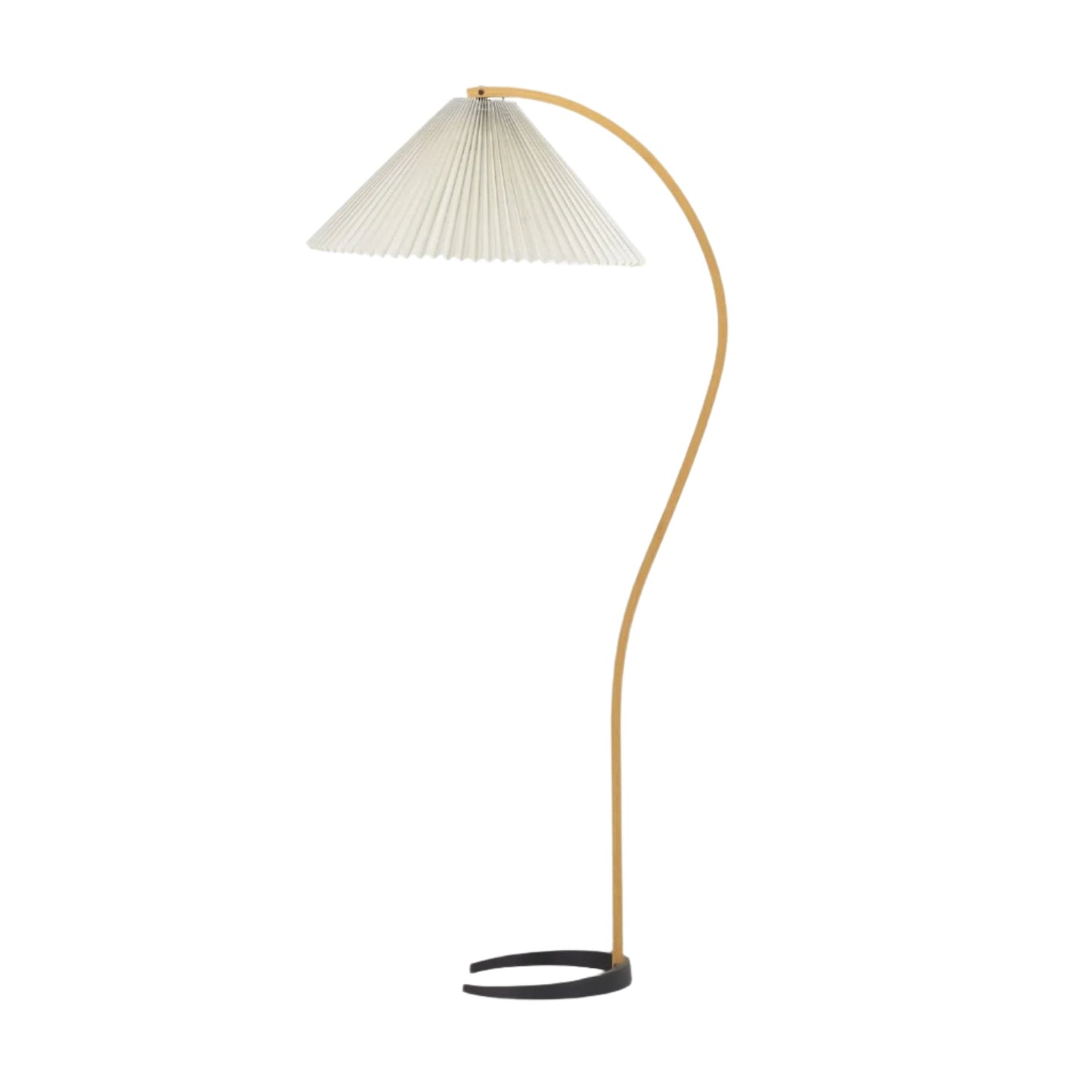 Retro Stehlampe mit geschwungenem Holzfuß & Falt-Lampenschirm – Design Stehleuchte für Wohnzimmer & Leseecke