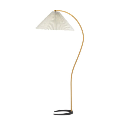 Retro Stehlampe mit geschwungenem Holzfuß & Falt-Lampenschirm – Design Stehleuchte für Wohnzimmer & Leseecke