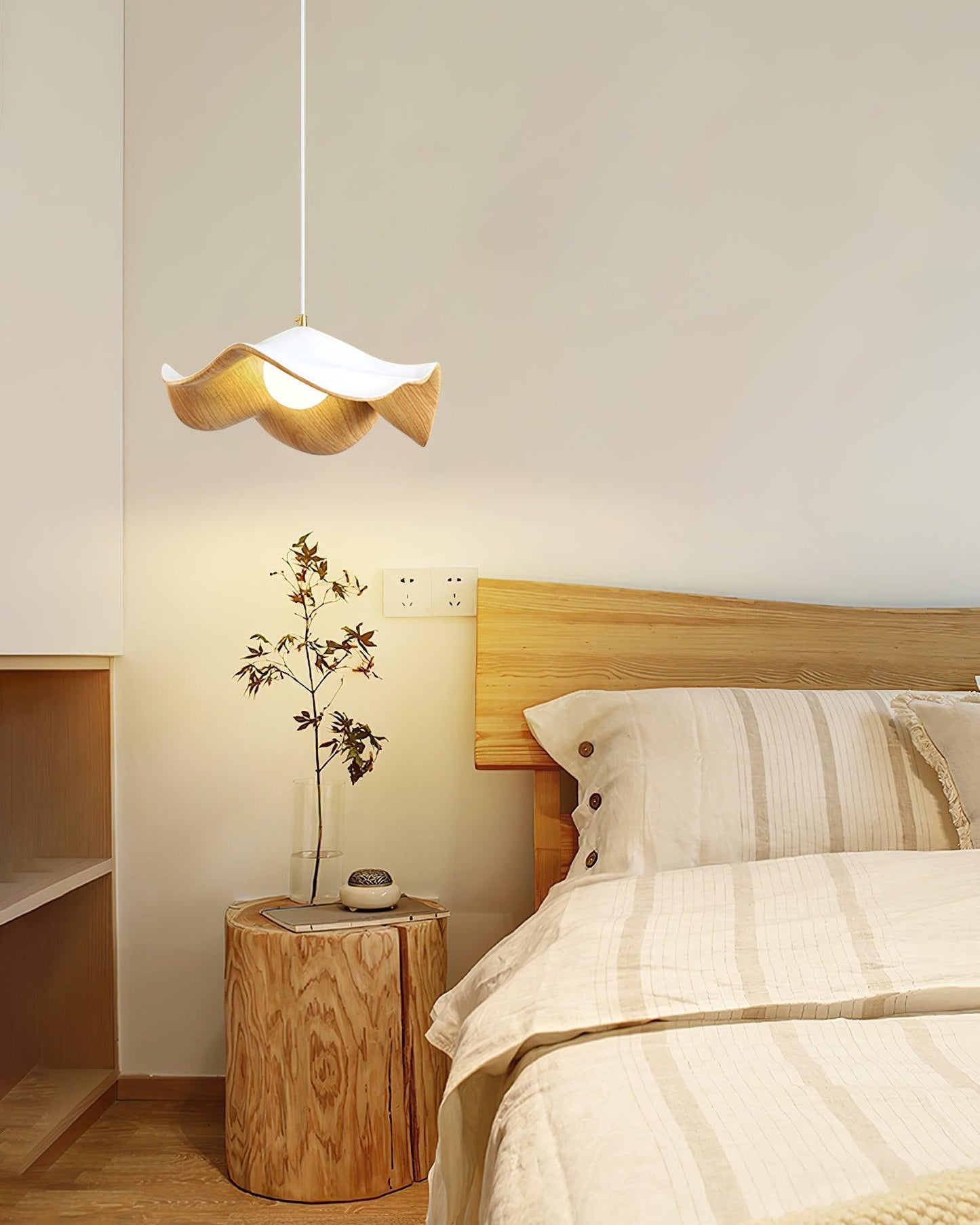 Wellenförmige Pendelleuchte in Holz-Optik – Moderne Hängelampe für Esszimmer, Küche & Wohnzimmer