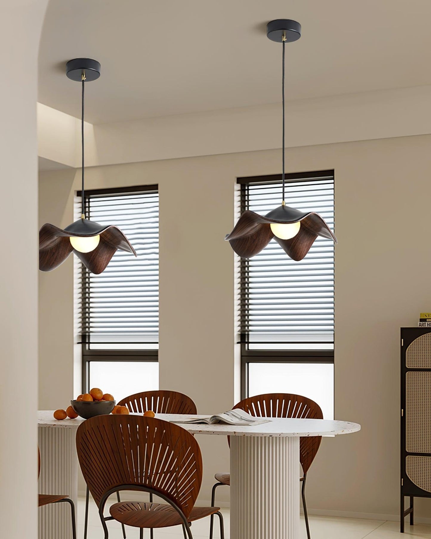 Wellenförmige Pendelleuchte in Holz-Optik – Moderne Hängelampe für Esszimmer, Küche & Wohnzimmer