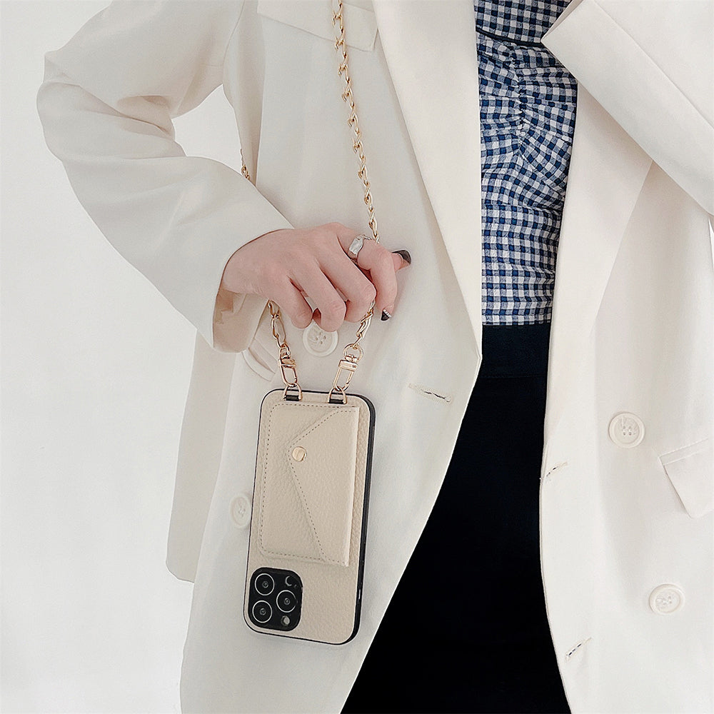 iPhone Wallet‑Hülle mit Kartenfach & abnehmbarem Kettenriemen – PU‑Leder & Magnetverschluss