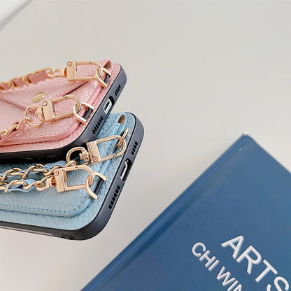 iPhone Wallet‑Hülle mit Kartenfach & abnehmbarem Kettenriemen – PU‑Leder & Magnetverschluss