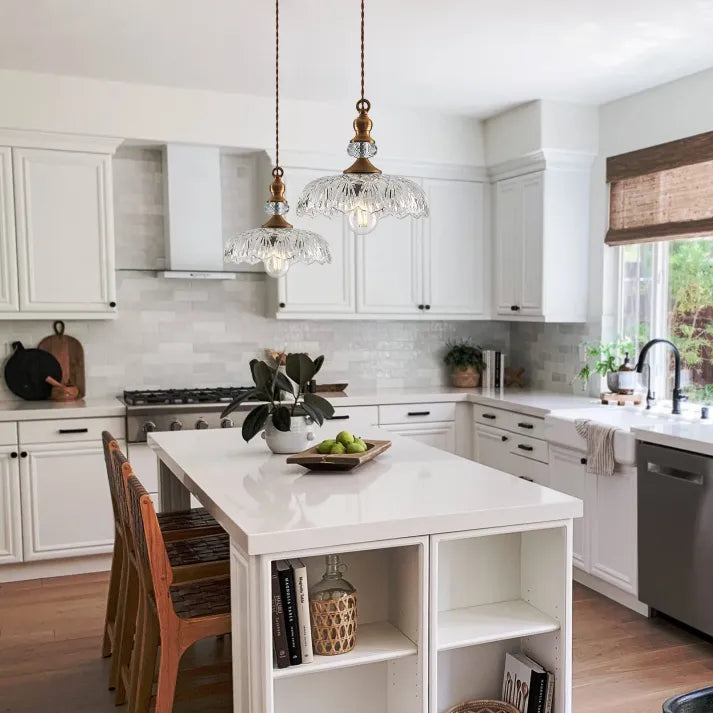 Vintage Kristall Pendelleuchte mit Messing-Detail – Retro Glas Hängelampe im Art Deco Stil für Esszimmer & Wohnzimmer