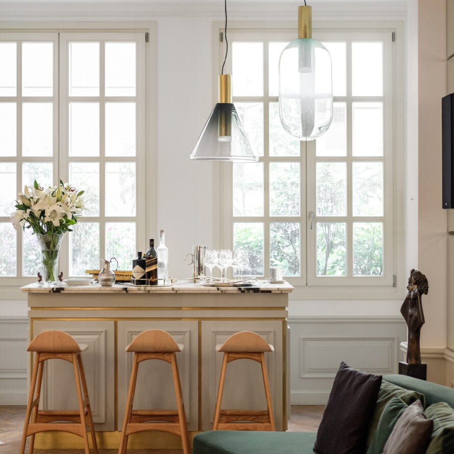 Moderne Pendelleuchte aus Glas & Messing – Design-Hängelampe für Esstisch & Wohnzimmer