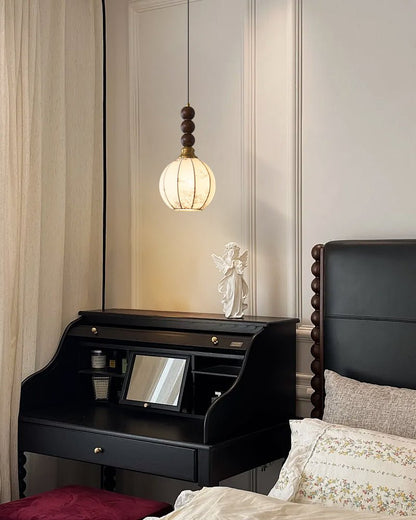 Retro Pendelleuchte mit Holz- & Glaselementen – Vintage Hängelampe für Esszimmer, Küche & Wohnzimmer – Feine Musterung & warme Lichtatmosphäre