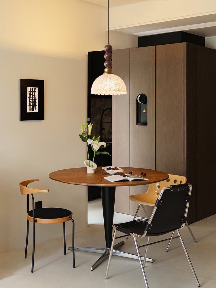 Retro Pendelleuchte mit Holz- & Glaselementen – Vintage Hängelampe für Esszimmer, Küche & Wohnzimmer – Feine Musterung & warme Lichtatmosphäre