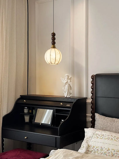 Retro Pendelleuchte mit Holz- & Glaselementen – Vintage Hängelampe für Esszimmer, Küche & Wohnzimmer – Feine Musterung & warme Lichtatmosphäre