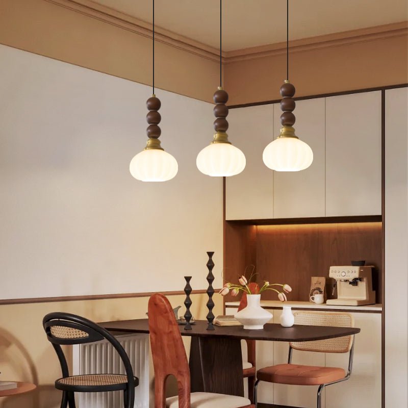 Pendelleuchte im Retro-Design mit Holz- und Glasdetails – Vintage Hängelampe für Esszimmer, Küche & Wohnzimmer – Natürliche & warme Beleuchtung